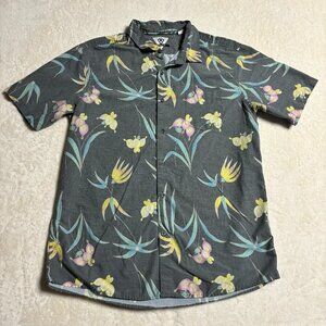 Vissla Mens Button Down Shirt Size X-Large‎ Grey Floral Vacation Resortwear